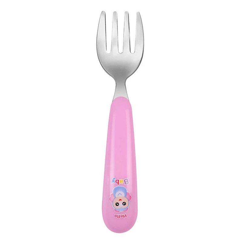 Child Toddler Cute Cartoon Cutlery Stainless Fork Spoon Infant Baby Feeding Utensils Infant Food Feeding Spoon Fork