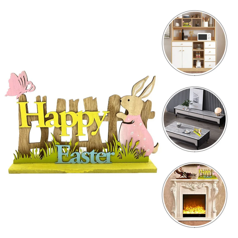 

1pc Happy Easter Home Decorative Adornment Wood Ornament (Assorted Color)