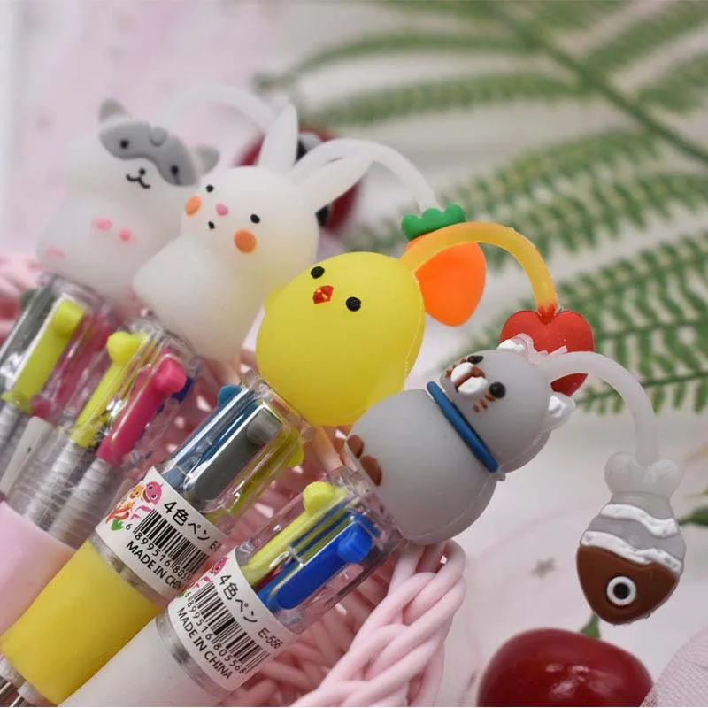

2Pcs 4 In 1 Mini Multicolor Ballpoint Pen Kawaii Animal Cat Ball Pen 0.5mm Pocket Pen School Office Supplies Cute Stationery