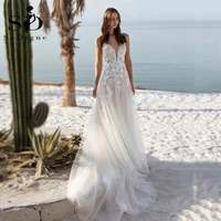sodigne bohemian wedding dresses 2021 sexy v neck appliques lace spaghetti strap a line boho beach wedding dress bridal gown
