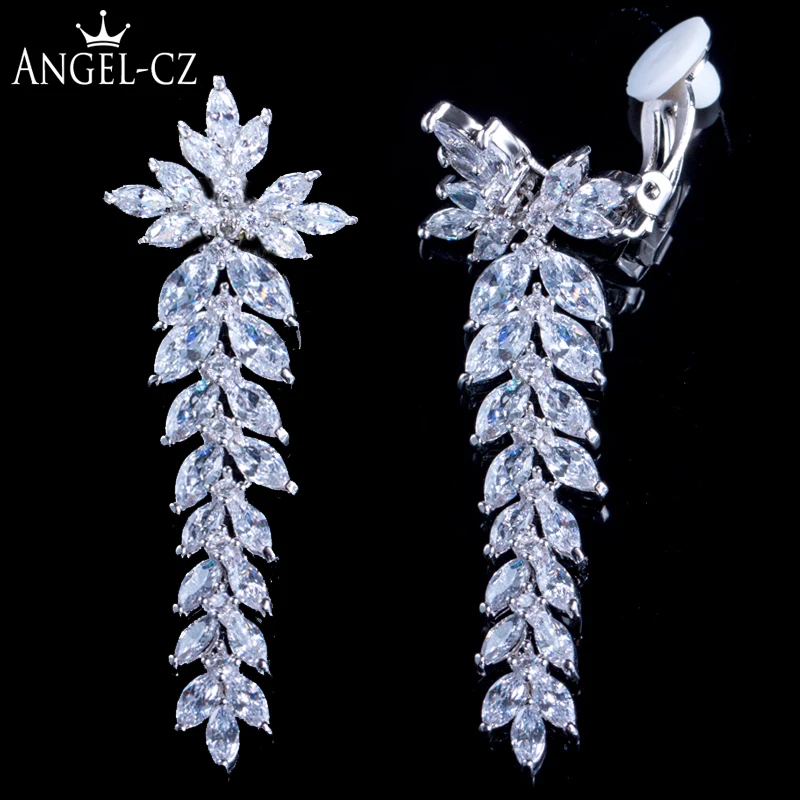 Элегантные серьги капельки с листьями ANGELCZ роскошные фианит огранки маркиза