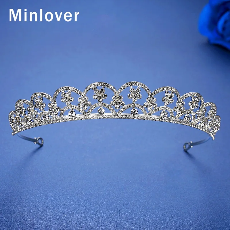 Minlover простой цветок стразы Свадебные короны диадемы для женщин Серебряная