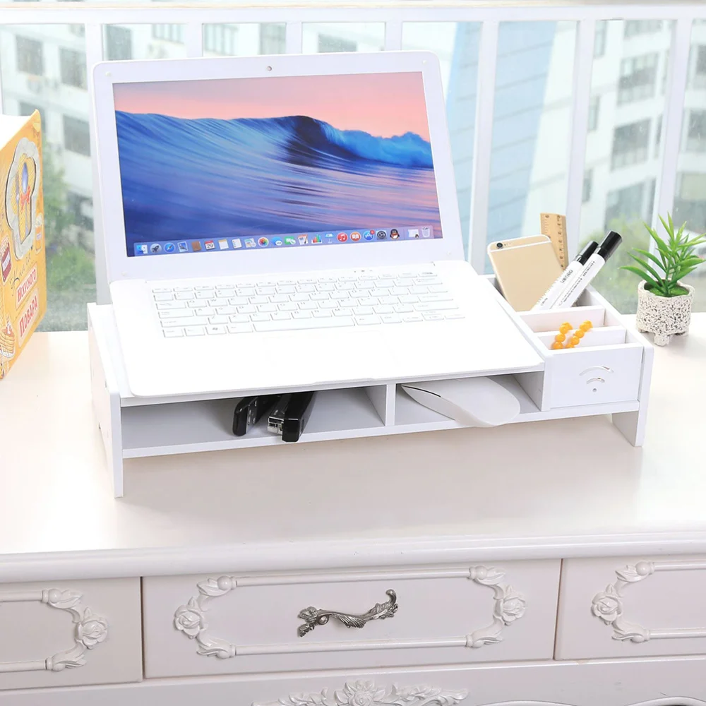 

48CM Monitor Increased Shelf Office Desk Storage Finishing Rack Computer Base Bracket(White)