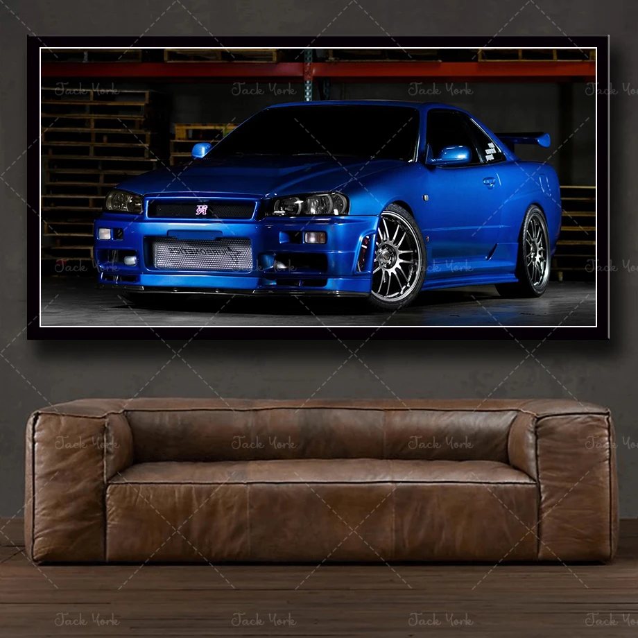 

Modular wall art picture canvas HD print poster modern home decoration gorgeous Nissan Skyline R32 sports car painting frame