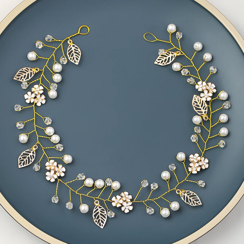 Модные золотые свадебные аксессуары для волос жемчужный Хрустальный цветок