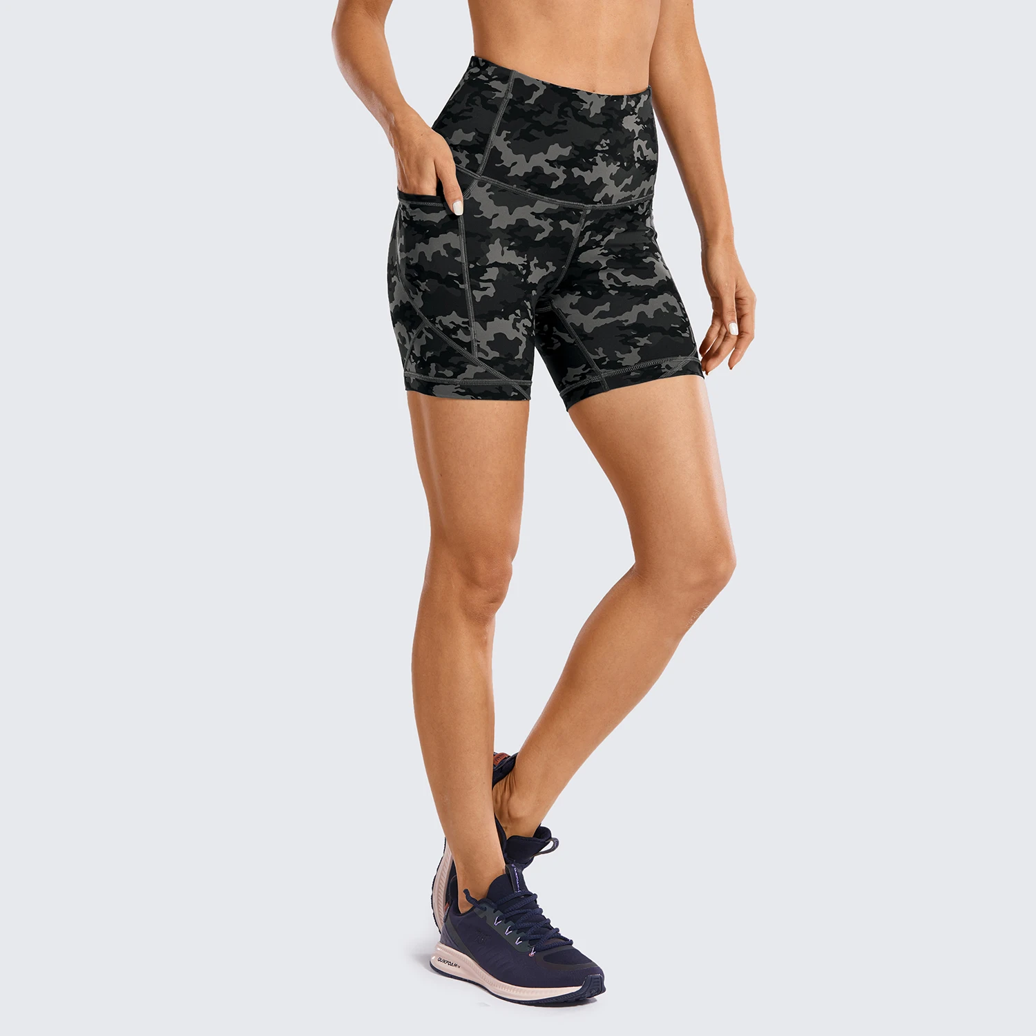 SYROKAN  Women's Biker Shorts Workout for Women Naked Feeling Athletic Yoga Shorts Tights with Side Pockets-5 Inches