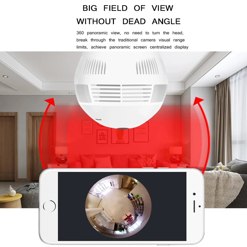 Панорамная лампочка с камерой 960P Full HD 2mp 360 градусов рыбий глаз Wify