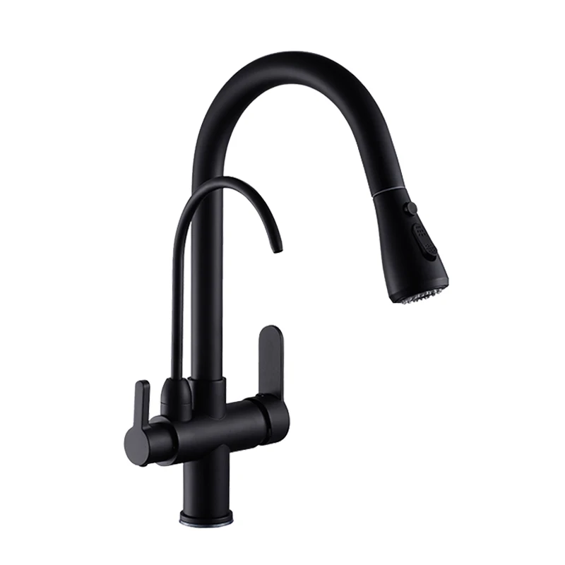 

Deck Mounted Antique Brass Kitchen Faucets Pull Out Hot Cold for Kitchen 3 Ways Sink Mixer Kitchen Faucet Water Filter Tap HGR24