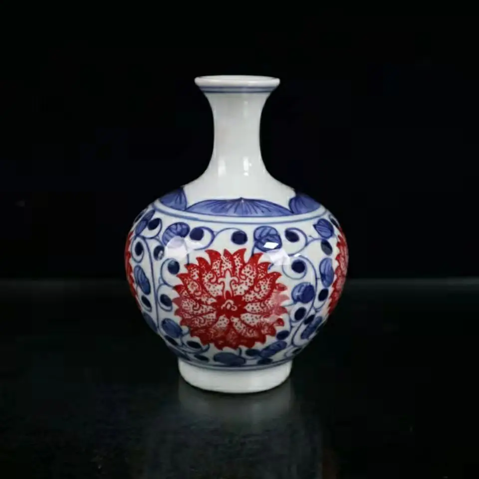 

Антиквариат синяя и белая глазурованная Красная Ваза с цветком лотоса, держатель для ручки, миска, старые предметы