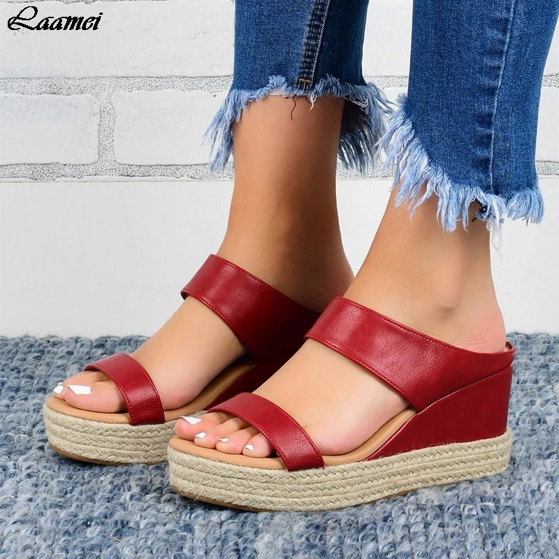 2020 женские сандалии на танкетке летние толстые нижние женская кожаная обувь в