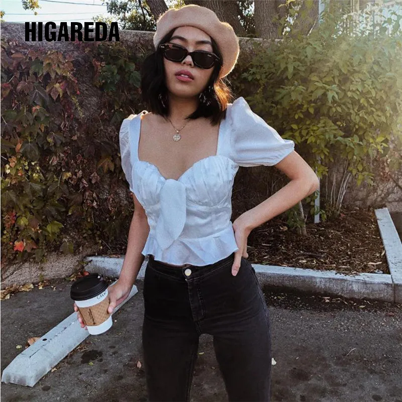 Женские повседневные Элегантные белые футболки с коротким рукавом и квадратным