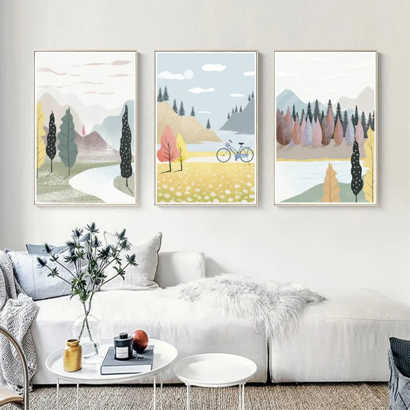 

Landscape Unframed Pastoral Canvas Printings Wall Paintings Poster Minimalist Travel Decor Girl Bedroom Decoration Oil