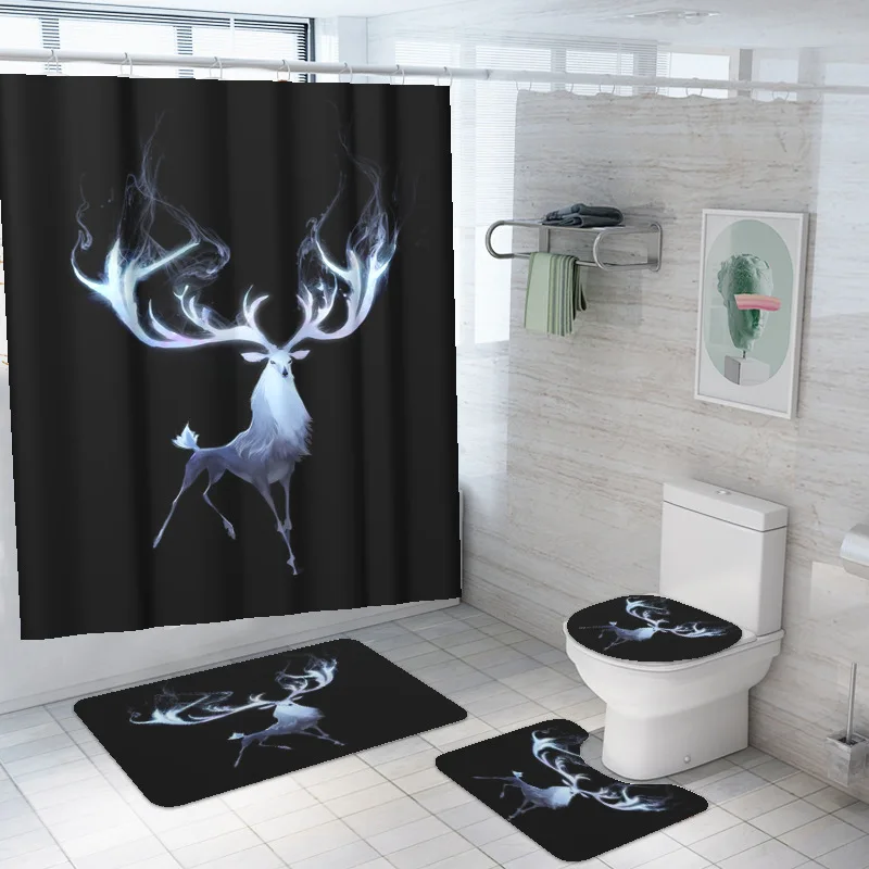 Beste Dier Douchegordijn Set Landschap Badkamer Douchegordijn En Tapijt Sets Badmatten Tapijten 4 Stuk Set