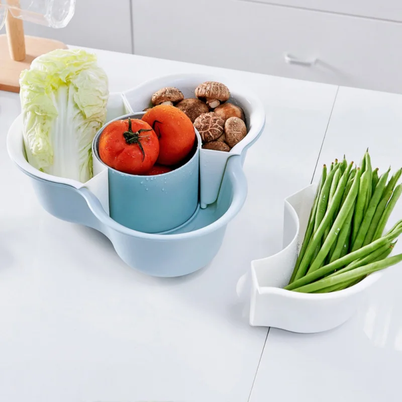 

New Hot Double-Dish Vegetable Basket Kitchen Fruit Washing Basket Hot Pot Vegetable Platter Plastic Sink Drain Basket