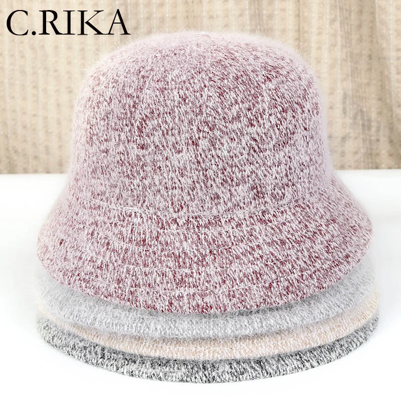 

New Angora Rabbit Fur Bucket Hat Women Autumn Winter Fashion Solid Warm Fisherman Hat Bob Girl Outdoor Vacation Sun Hat Panama