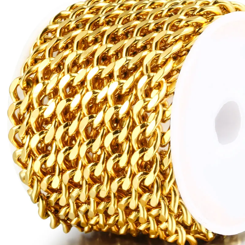 

Gold Stainless Steel Curban Chain For DIY Jewelry Making Punk Bracelet Finding 18K Gold Plating Necklace Supplies Wholesale 1M