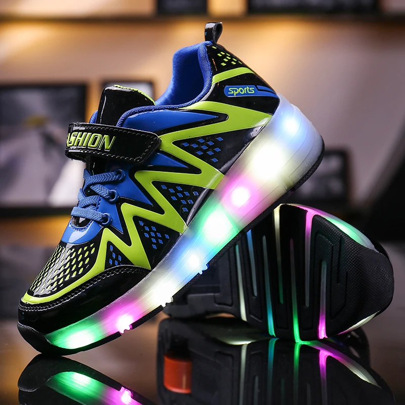 

New Blue Pink Green White Fashion Girls Boys LED Light Roller Skate Shoes For Children Kids Sneakers With Wheels One wheels