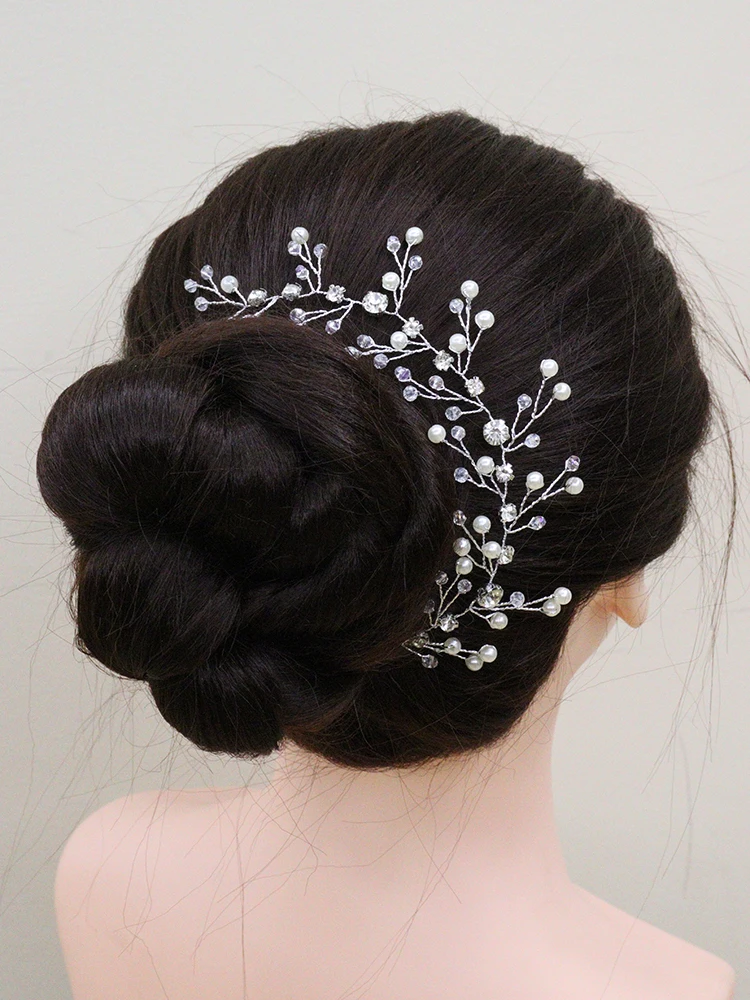 Silver Rhinestone Wedding Headband Flower Head Jewelry Bride Headdress Women Hair Accessories Beads Handmade Bridal Vine | Свадьбы и