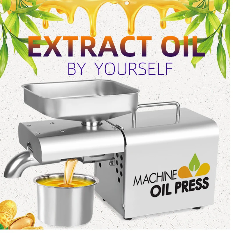 

110V/220V Automatic Household Flaxseed Oil Press Sesame Peanut Oil Press Stainless Steel Temperature Control Oil Press 600W