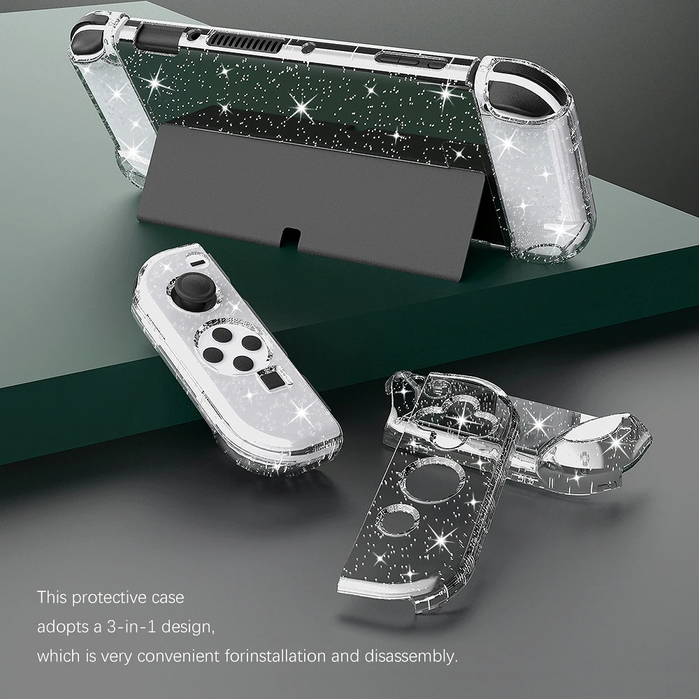 

Прозрачный чехол-книжка с блестками для Nintendo Switch, набор защитных аксессуаров для OLED-экрана