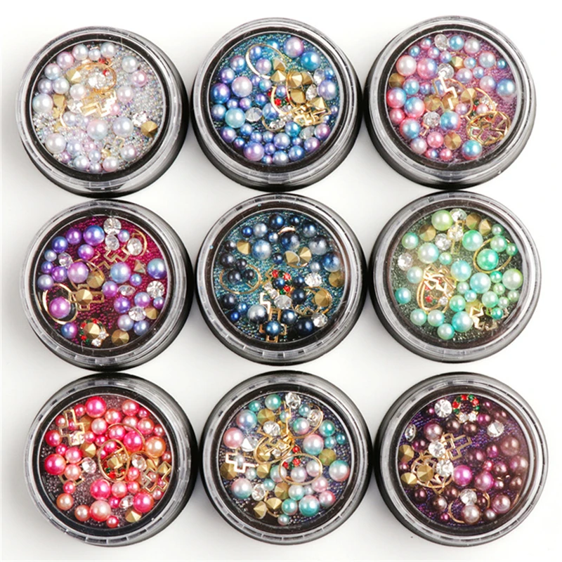 

9 Styles Nail Art Irregular Leaf Star Shell Hollow Rivet Flat Rhinestone Pearl Flake DIY Manicure Decoration