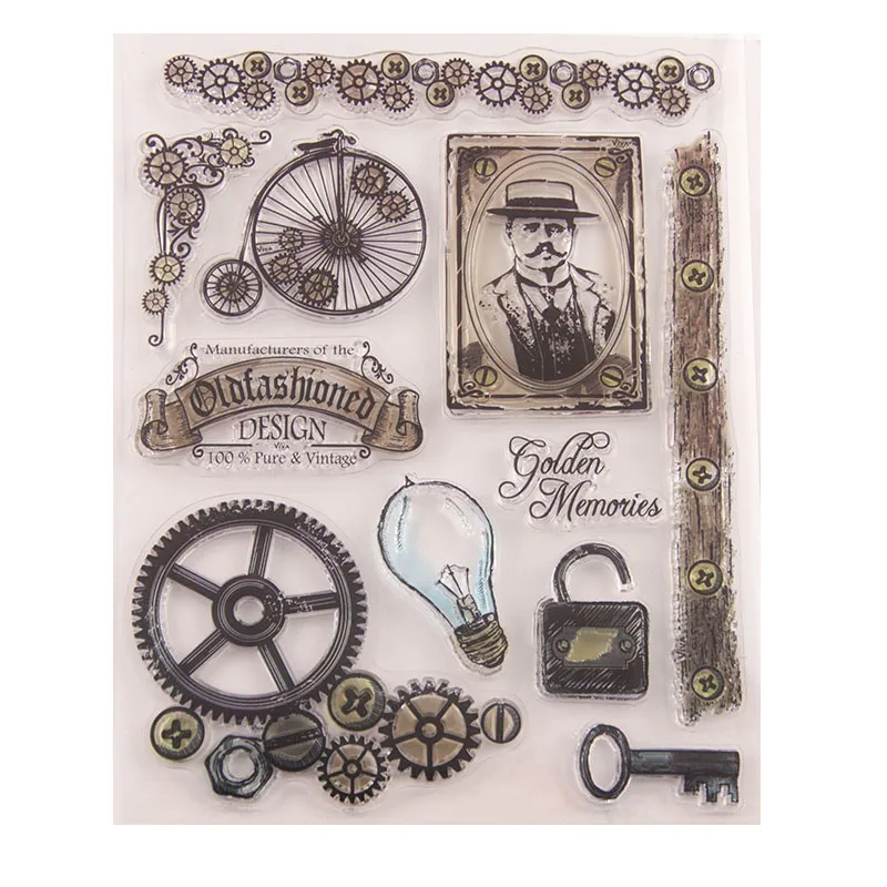 

NEW Clear Stamp of Retro Light bulb Key Lock Bicycle Scrapbooking Paper DIY Card Album Soft Seal Transparent Stencil Handcrafts