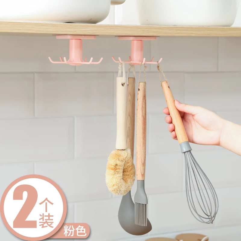 

Rotating hook kitchen supplies non - perforation non - trace shelving storage kitchen cabinet wall rack spatula spoon artifact
