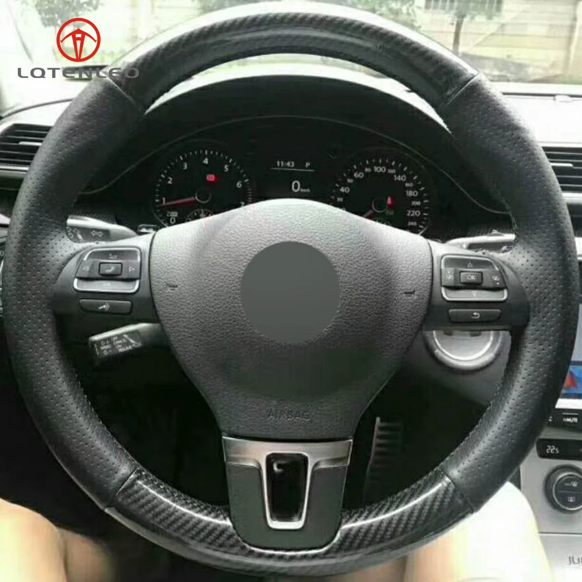 LQTENLEO чехол на руль из углеродного волокна и кожи черного цвета для Volkswagen Golf Tiguan