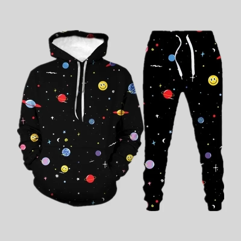 

2021 New Chic Clothes Cartoons Starry Sky Printed Men's Sets Hoodies + Trousers 2-Piece Fashion All-Match Couple Casual Outfit