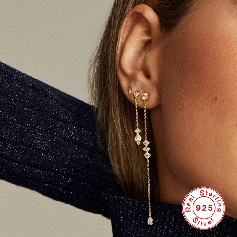 

Canner Luxury Gold Color Earrings S925 Sterling Silver Zircon Earrings Round Silver Gold Color Leaf Stud Earings Fine Jewelry