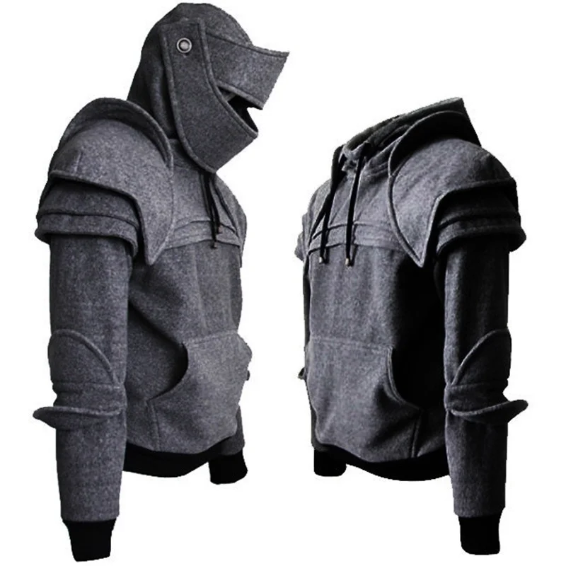 Winter Mens Medieval Style Hoodies Gothic Long Sleeve Men Sweatshirts Halloween Cosplay Costume Duncan Armored Knight Garb