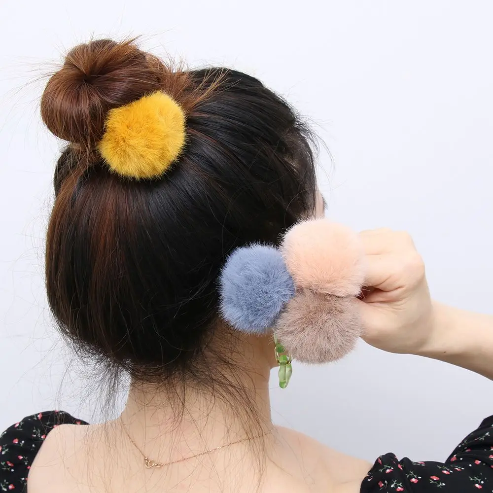 

Autumn Khaki Color Red Color Hair Accessories Hair Band Elastic Rubber Bands Plush Ball Hair Ties Hair Ponytail Holders