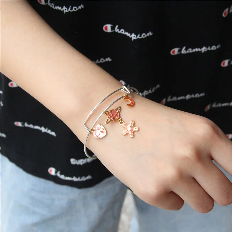 Galaxy Series Women Jewelry Bracelet Orange Planet Little Moon Charm Pendant Bangle For Female Friendship Birthday Gift | Украшения и