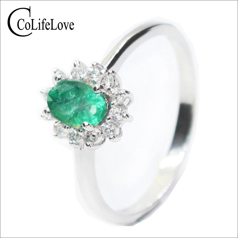 Классический принцессы Дианы обручальное кольцо Природный Изумрудное из