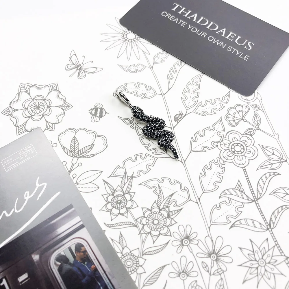 Кулон в виде черной змеи новинка зимы 2019 модное украшение из серебра 925 пробы