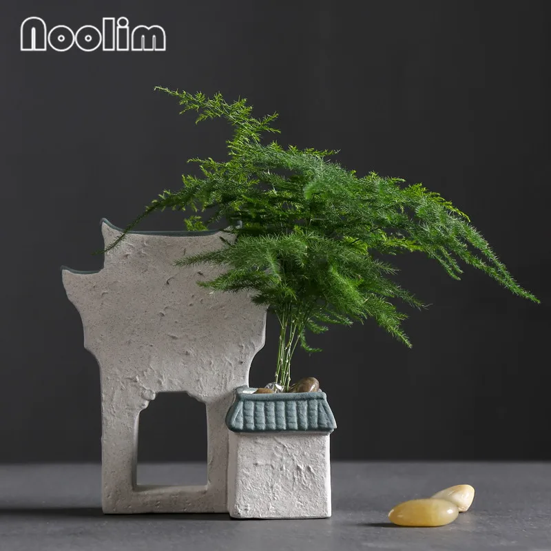 В форме дома зеленая ваза для растений керамический ретро цветочный горшок