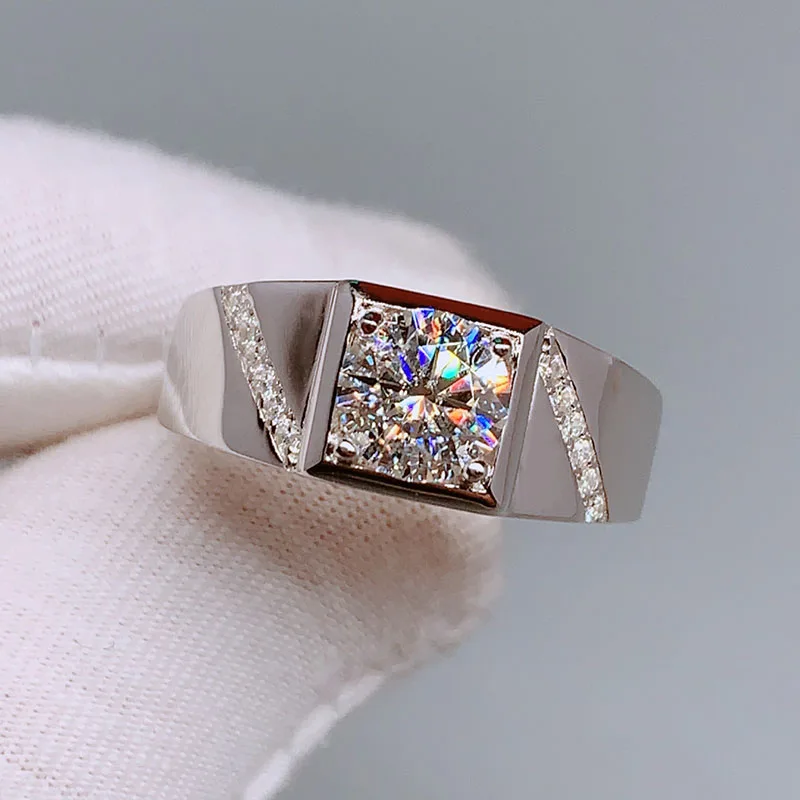 18k белое золото мужское кольцо 1ct карат D Цвет Moissanite отличное круглое роскошное