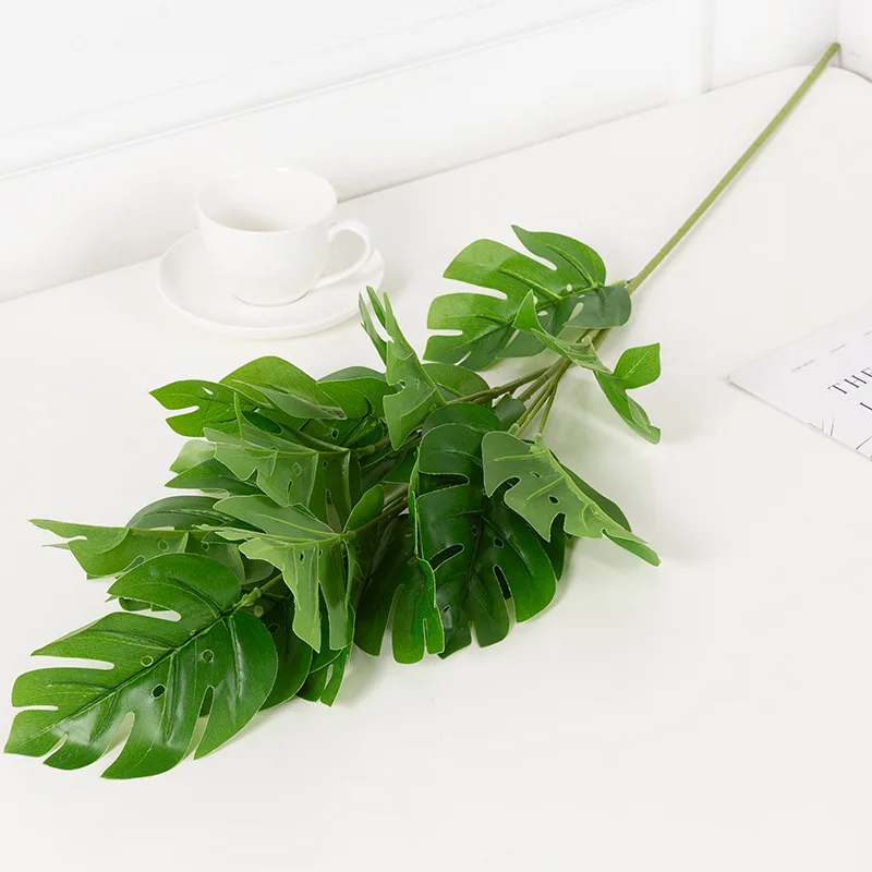 90cm 17 Heads Monstera Tropical Leaves Laege Artificial Tree Branch Green Plastic Plants Real Touch Turtle leaf For Home Decor