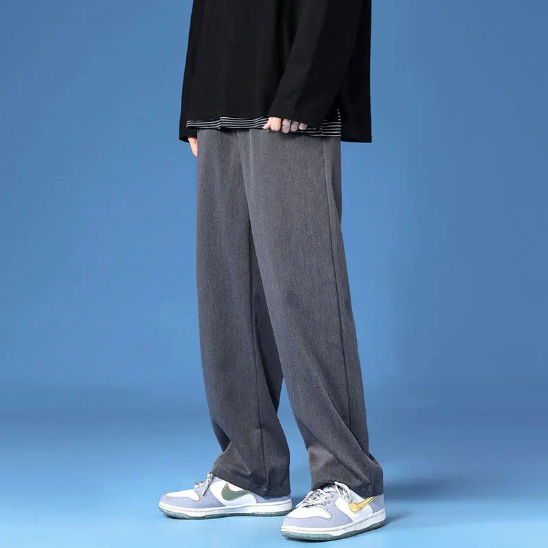 

Summer Thin Casual Pants Men's Fashion Solid Color Wide-leg Pants Men Trousers Korean Loose Straight Suit Pants Mens Dress Pants