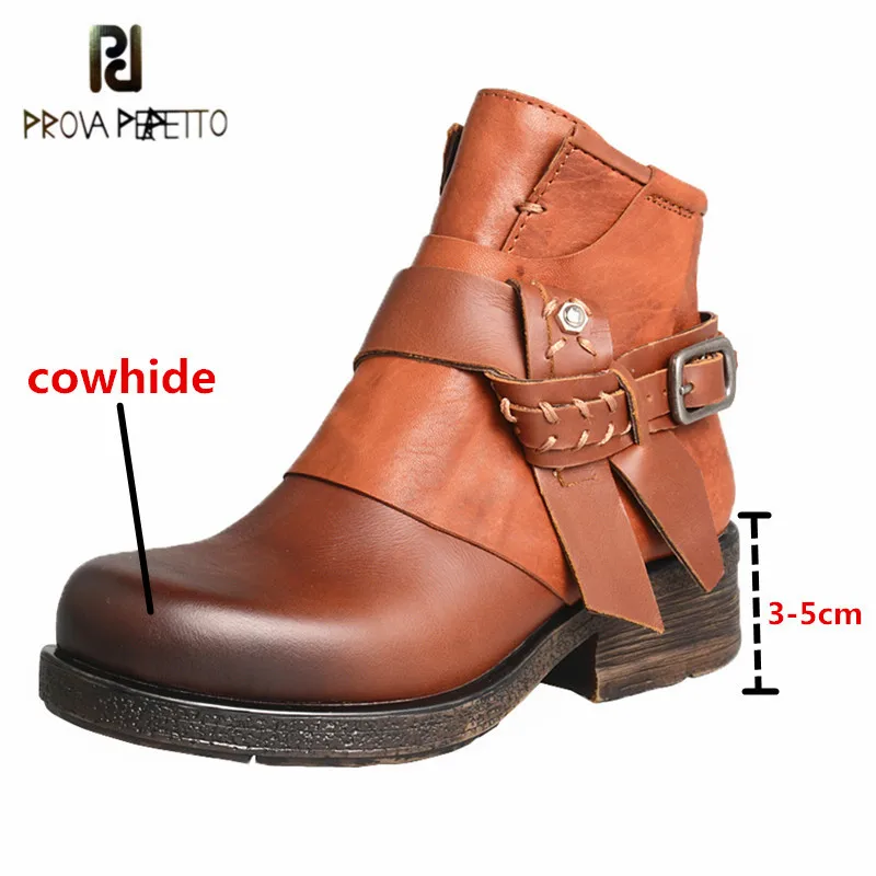 

Prova Perfetto Retro Genuine Leather Rivet Women's Ankle Boots Mixed Colors Metal Decoration Buckle Strap Lady Martin Boots 2021