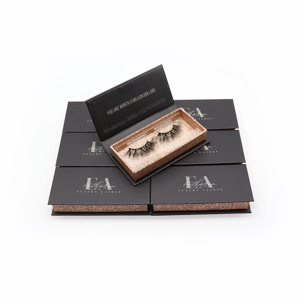 

Rose Gold Glitter Eyelash Case 3D Mink Lashes Natural False Eyelashes Fake Lashes Long Eyelash Extension Custom Lashbox Package