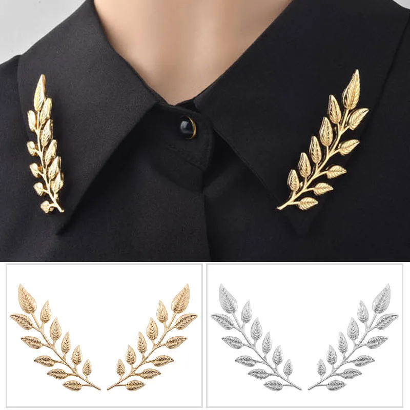 

1 Pair Delicate Tree Leaf Brooches Pins For Women Men Vintage Gold Silver Color Jean Shirts Suits Lapel Pin Retro Brooch Collar