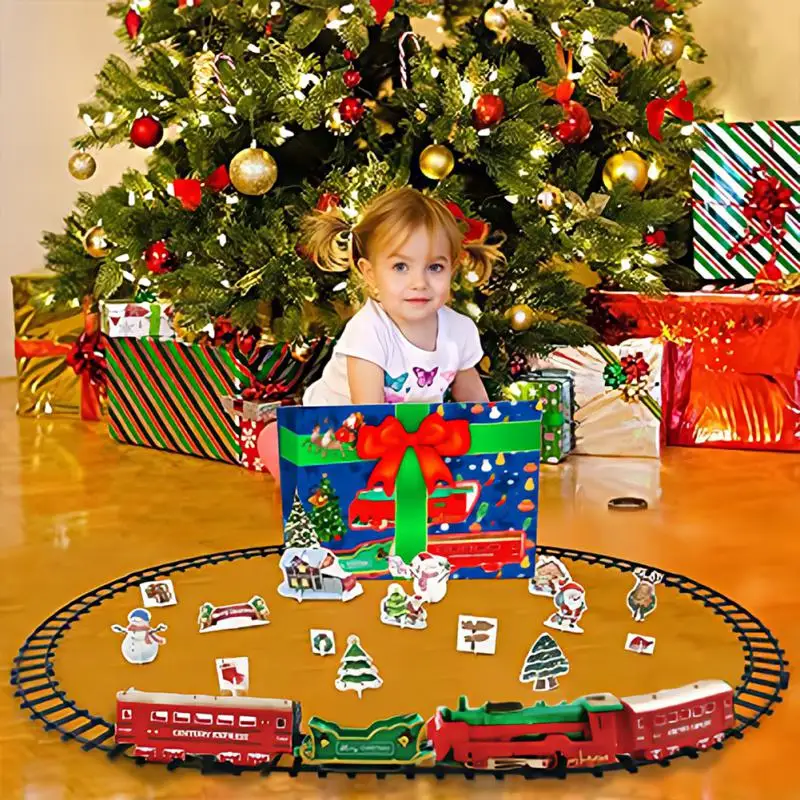 

Рождественский игрушечный Электрический поезд, железная дорога, игрушечные автомобили без музыки, гоночный трек, Санта-Клаус, украшение дл...
