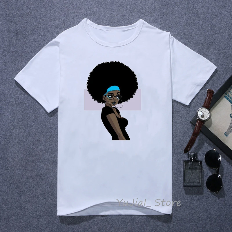 Y101780 Melanin Poppin футболка vogue Футболка женская черная африканская кудрявая волосы девушка футболка с принтом femme harajuku одежда женская футболка Топы - Цвет: Y101780