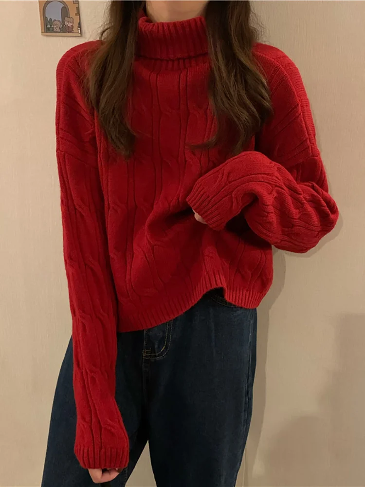 Красный утолщенный свитер с высоким воротником женская зимняя Новинка 2021 Топ