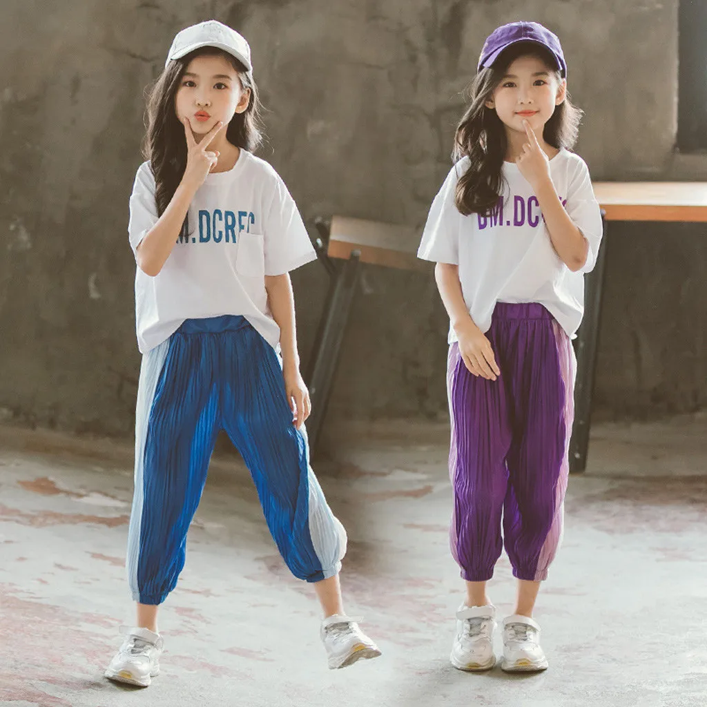 Летний спортивный костюм для девочек детская спортивная одежда детские топы с