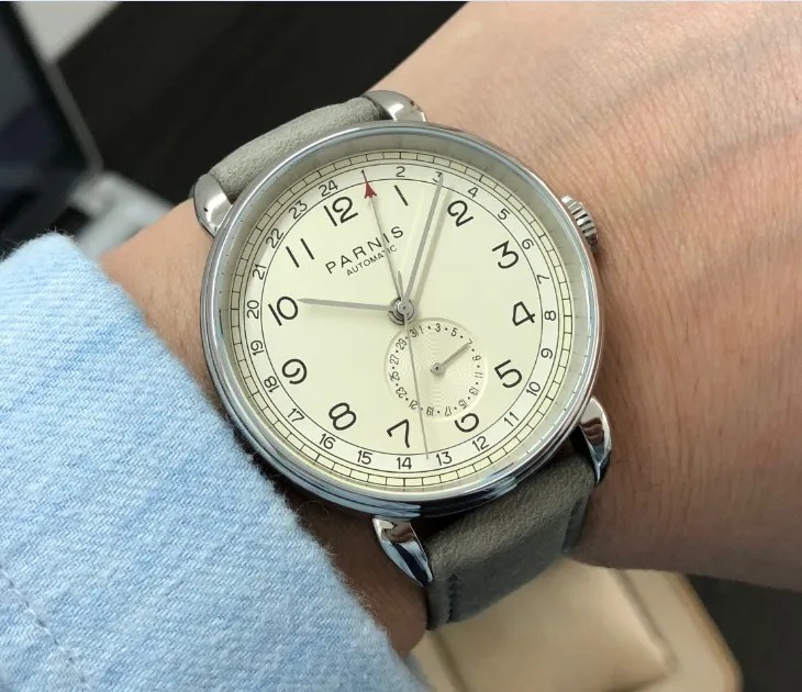 Новые мужские часы PARNIS 42 мм GMT с автоматическим самоходным механизмом