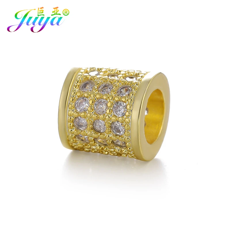 Juya DIY Металлические разделительные бусины поставки микро проложить Шампанское Циркон Шарм с большим отверстием бусины для ручной работы Натуральное изготовление каменных ювелирных изделий - Цвет: Gold