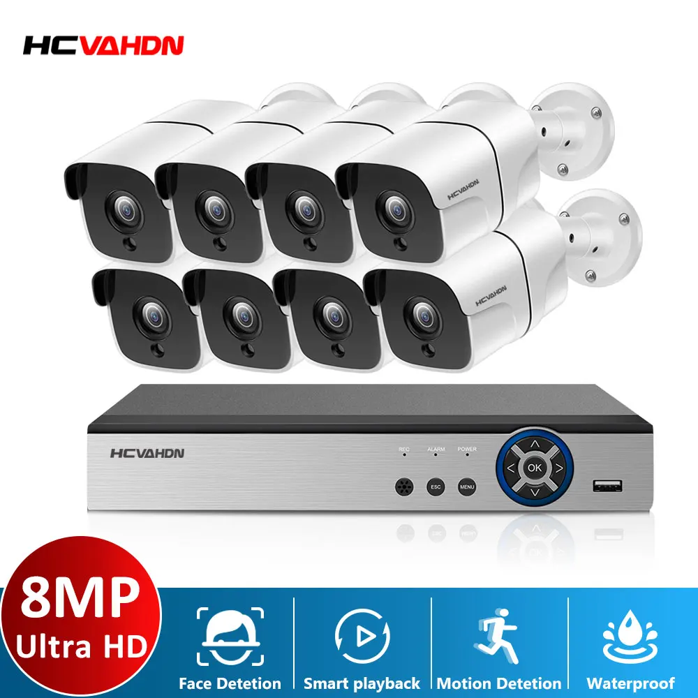 

HCVAHDN 4K CCTV 8CH гибридная система видеонаблюдения DVR 8MP комплект камеры AHD дневная и Ночная AHD купольная камера комплект VGA HDMI выход