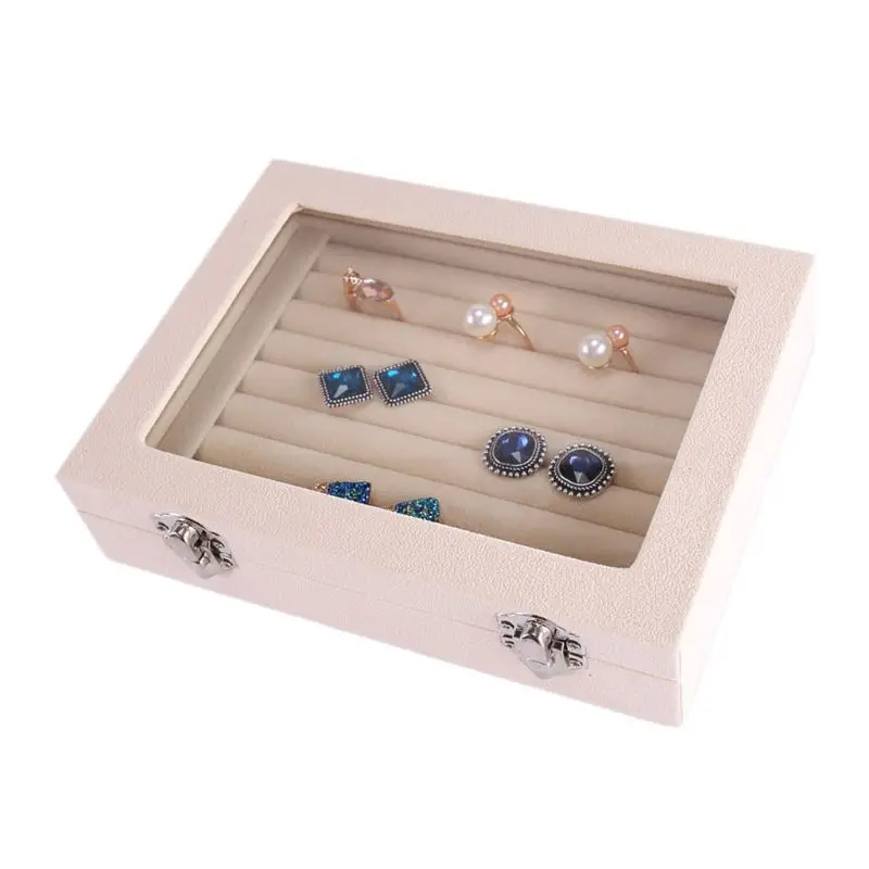 

Velvet Glass Ring Earring Jewelry Display Organizer Box Tray Holder Storage Case C7AE